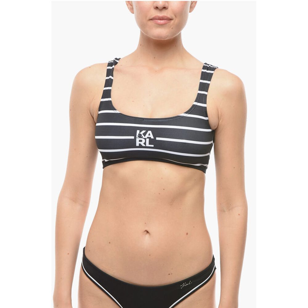 Karl Lagerfeld Awning Striped Two-Tone Plunge Bikini Top