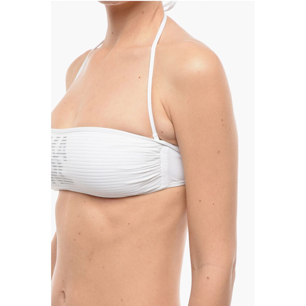 Karl Lagerfeld Solid Color Bandeau Bikini Top with Printed Contrasting Logo - Image 2