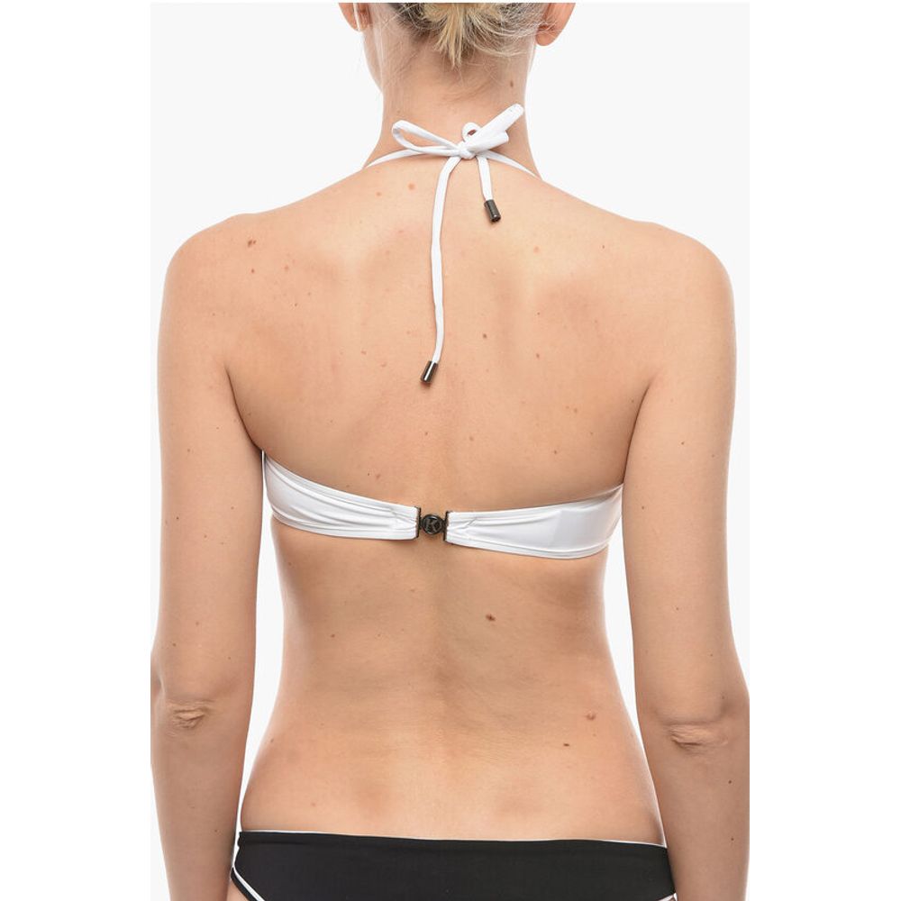 Karl Lagerfeld Solid Color Bandeau Bikini Top with Printed Contrasting Logo - Image 3
