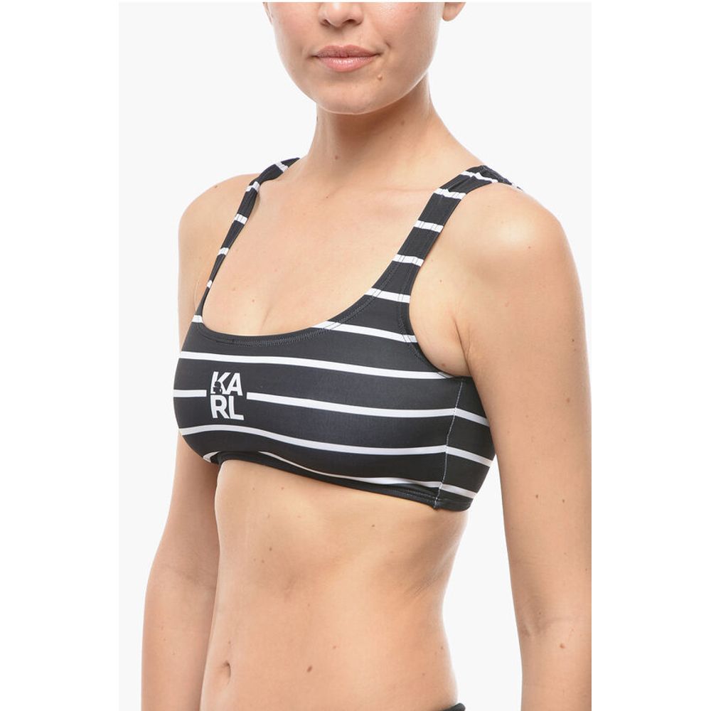 Karl Lagerfeld Awning Striped Two-Tone Plunge Bikini Top - Image 2