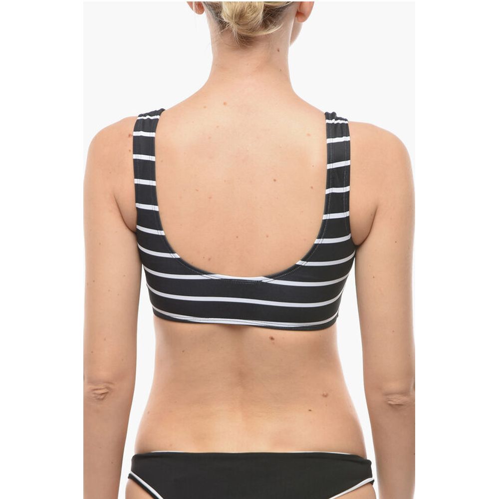 Karl Lagerfeld Awning Striped Two-Tone Plunge Bikini Top - Image 3
