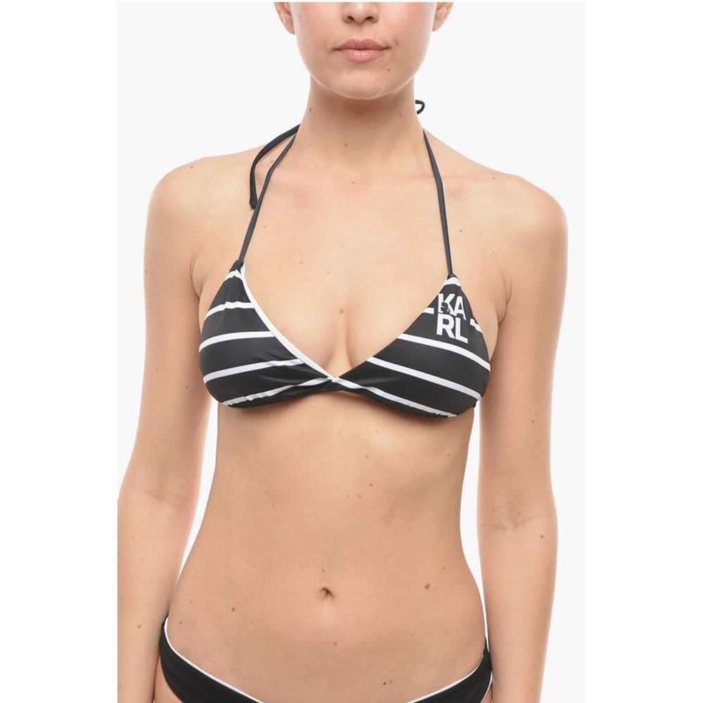 Karl Lagerfeld Awning Striped Two-Tone Triangle Bikini Top
