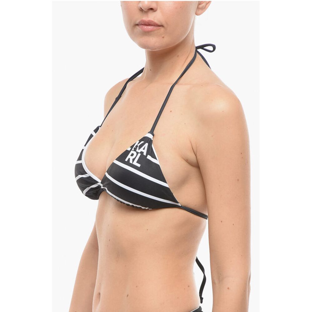 Karl Lagerfeld Awning Striped Two-Tone Triangle Bikini Top - Image 2