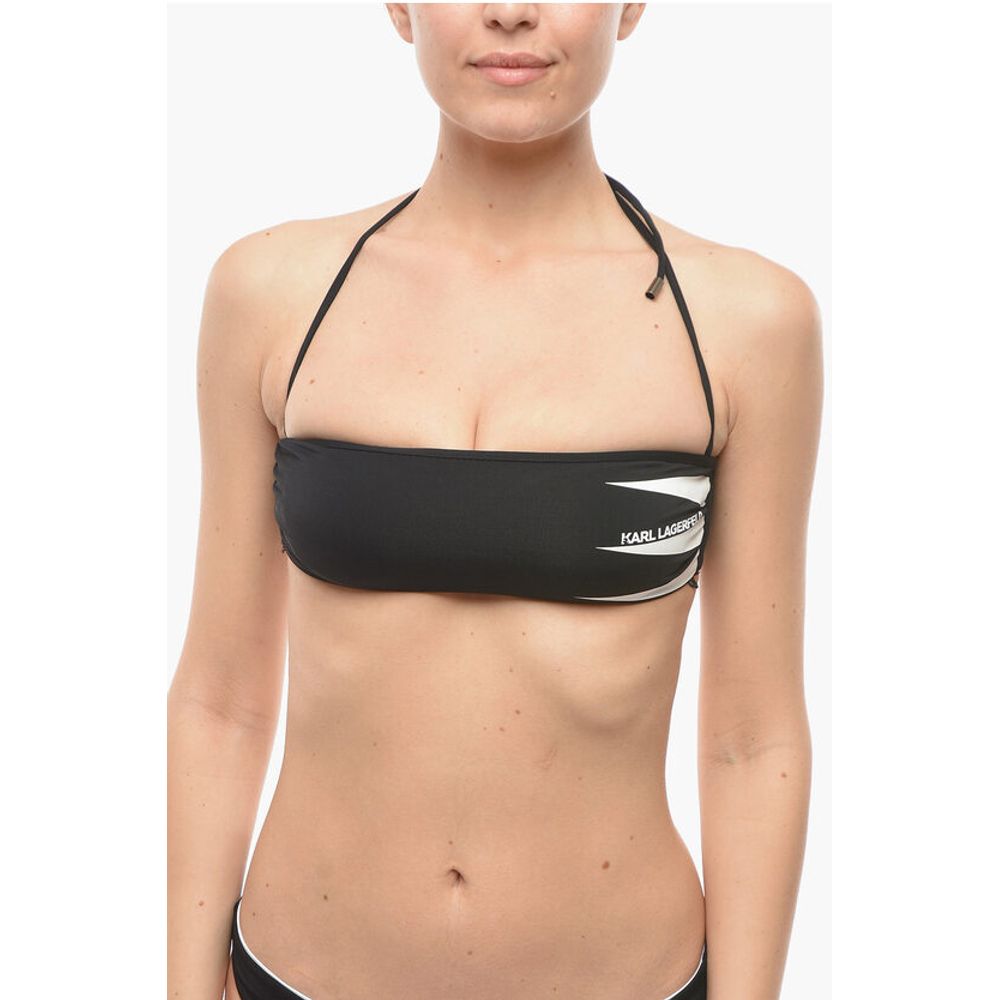 Karl Lagerfeld Bandeau Bikini Top with Printed Contrasting Logo