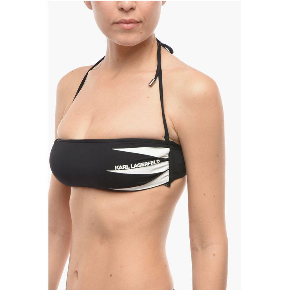 Karl Lagerfeld Bandeau Bikini Top with Printed Contrasting Logo - Image 2