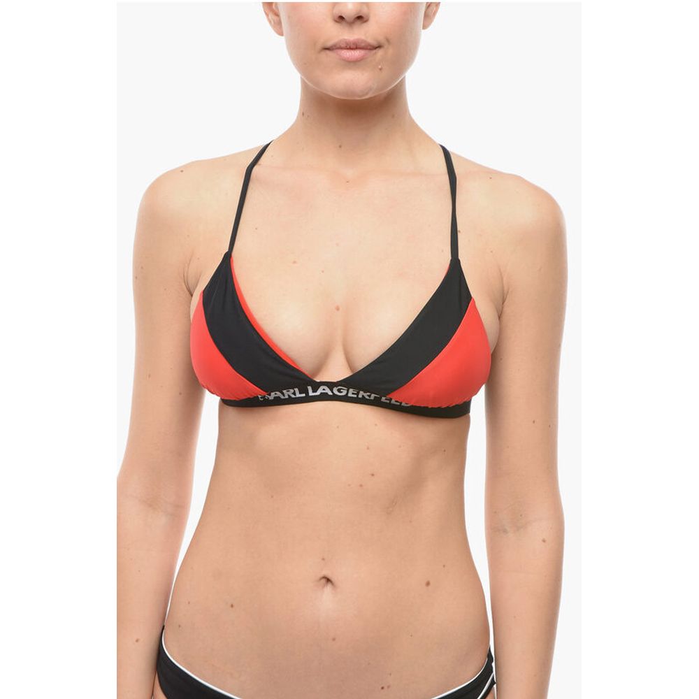 Karl Lagerfeld Two-Tone Triangle Bikini Top with Logoed Band