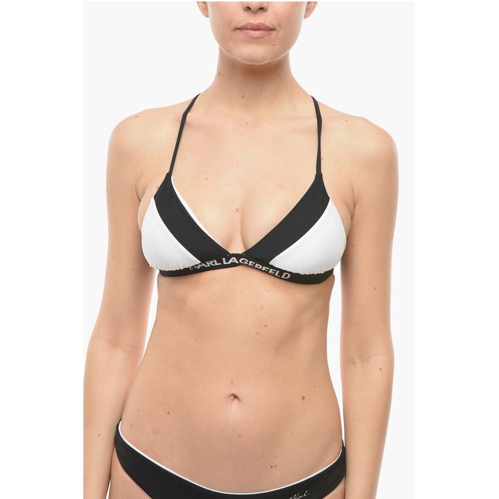 Karl Lagerfeld Two-Tone Triangle Bikini Top Crossed on the Back