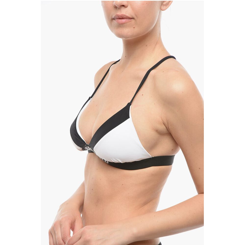 Karl Lagerfeld Two-Tone Triangle Bikini Top Crossed on the Back - Image 2