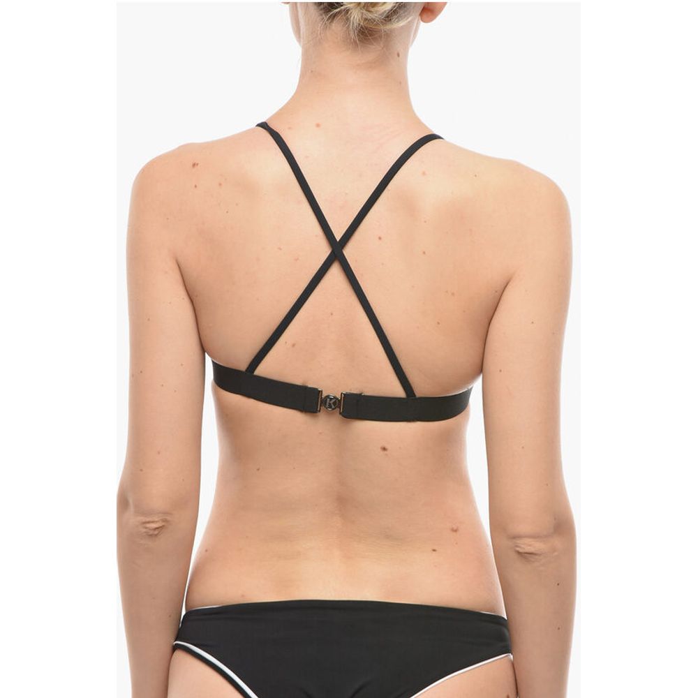 Karl Lagerfeld Two-Tone Triangle Bikini Top Crossed on the Back - Image 3
