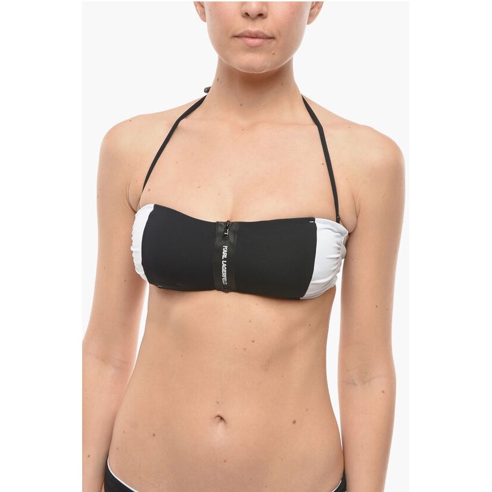 Karl Lagerfeld Two-Tone Bikini Top with Zip Closure