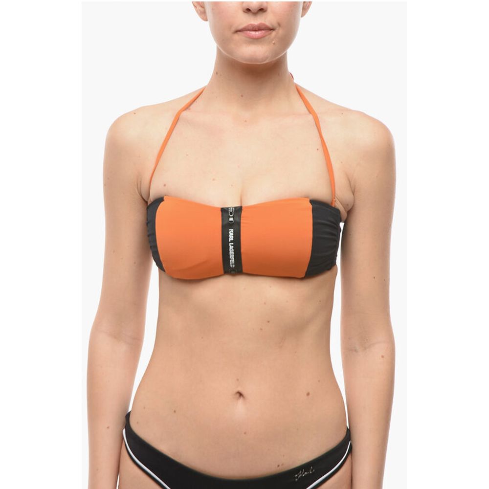 Karl Lagerfeld Two Tone SPORT Bandeau Bikini Top With Zip Closure