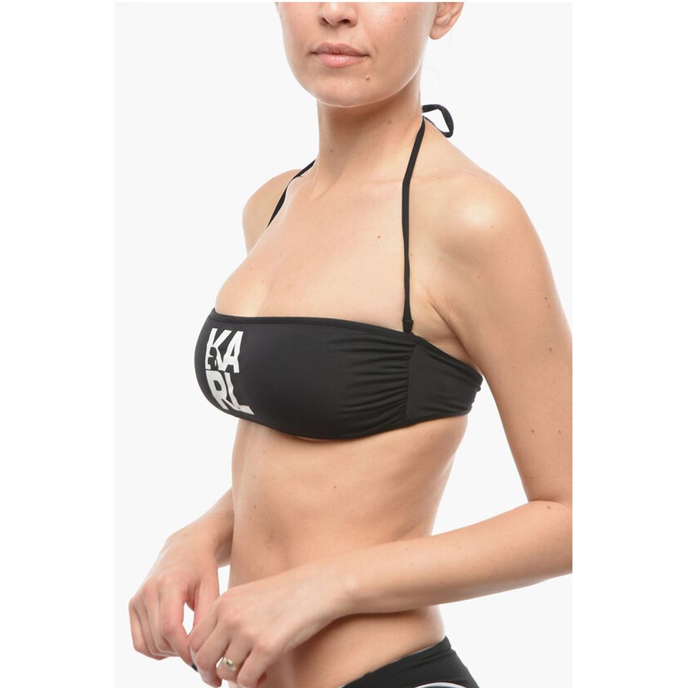 Karl Lagerfeld Solid Color Bandeau Bikini Top with Printed Contrasting Logo - Image 2