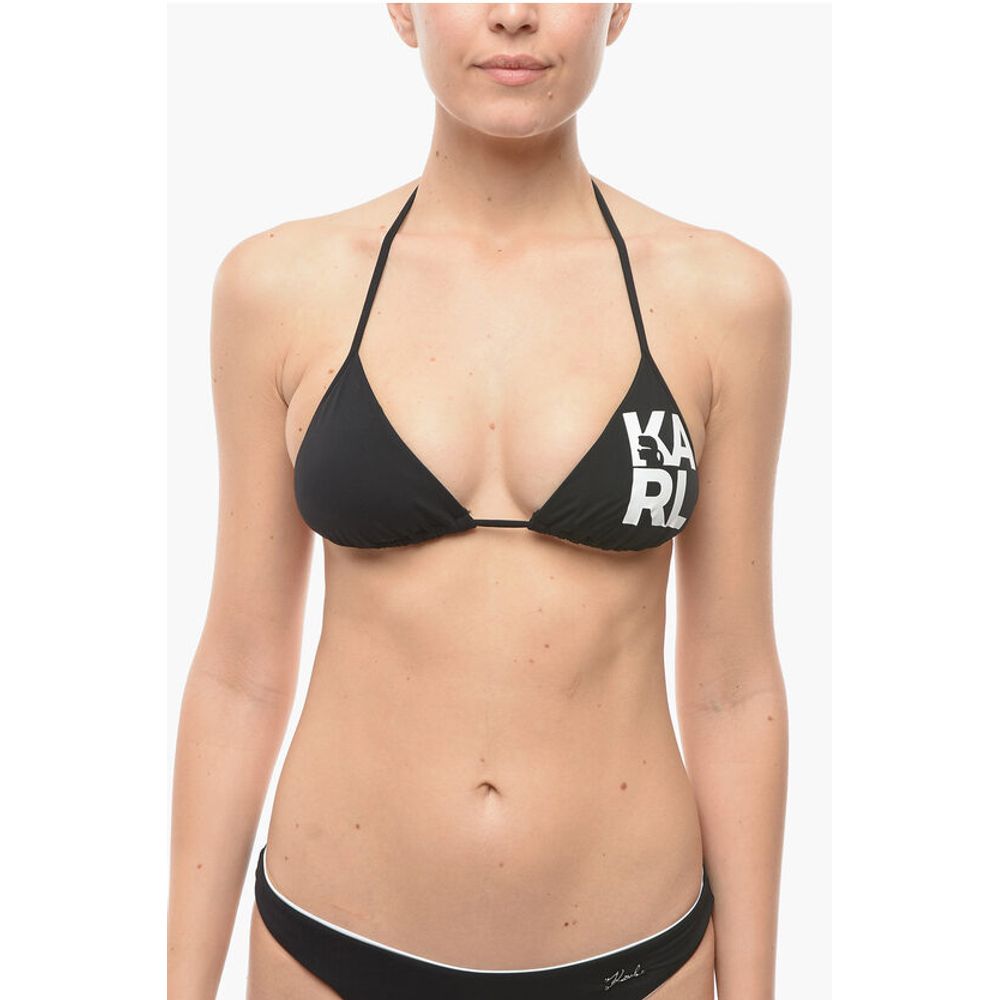 Karl Lagerfeld Logo Printed Triangle Bikini Top