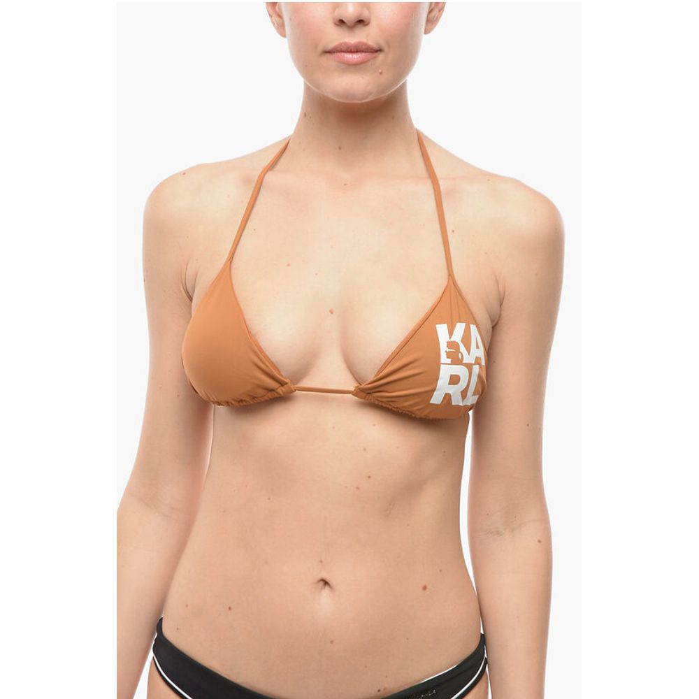 Karl Lagerfeld Triangle Bikini Top with Contrasting Print Logo
