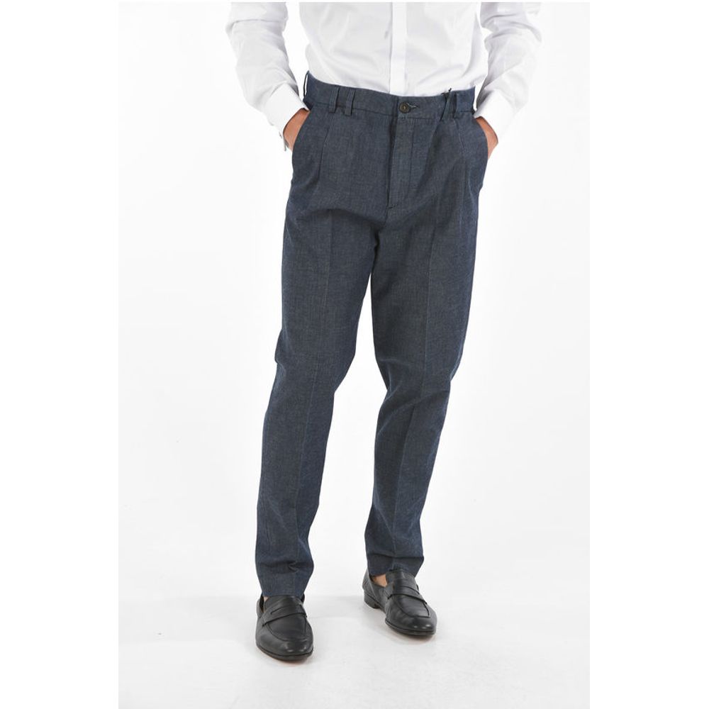 Corneliani CC COLLECTION Flax Blend Chino Pants with Single Pleat