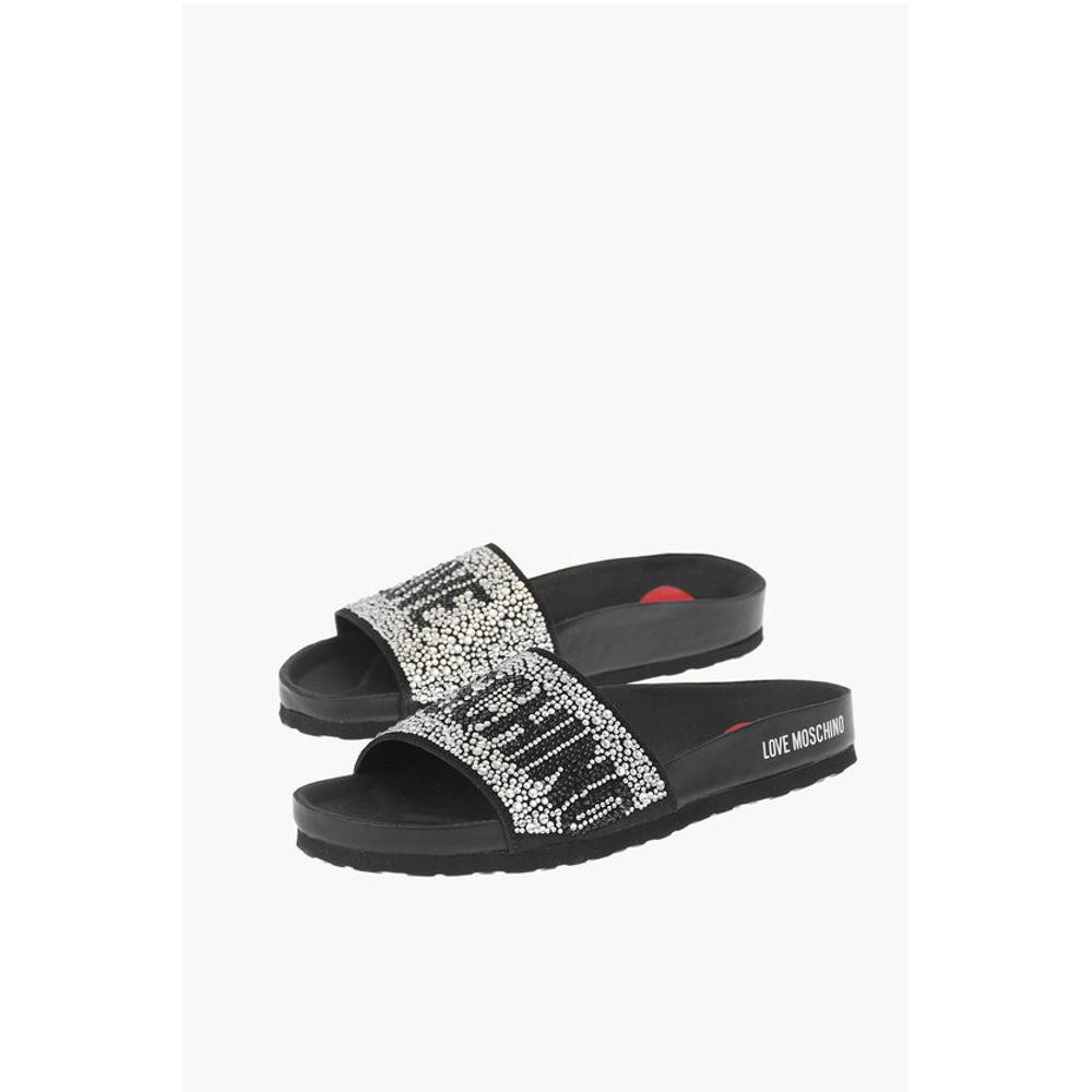 Moschino LOVE leather slides with rhinestones