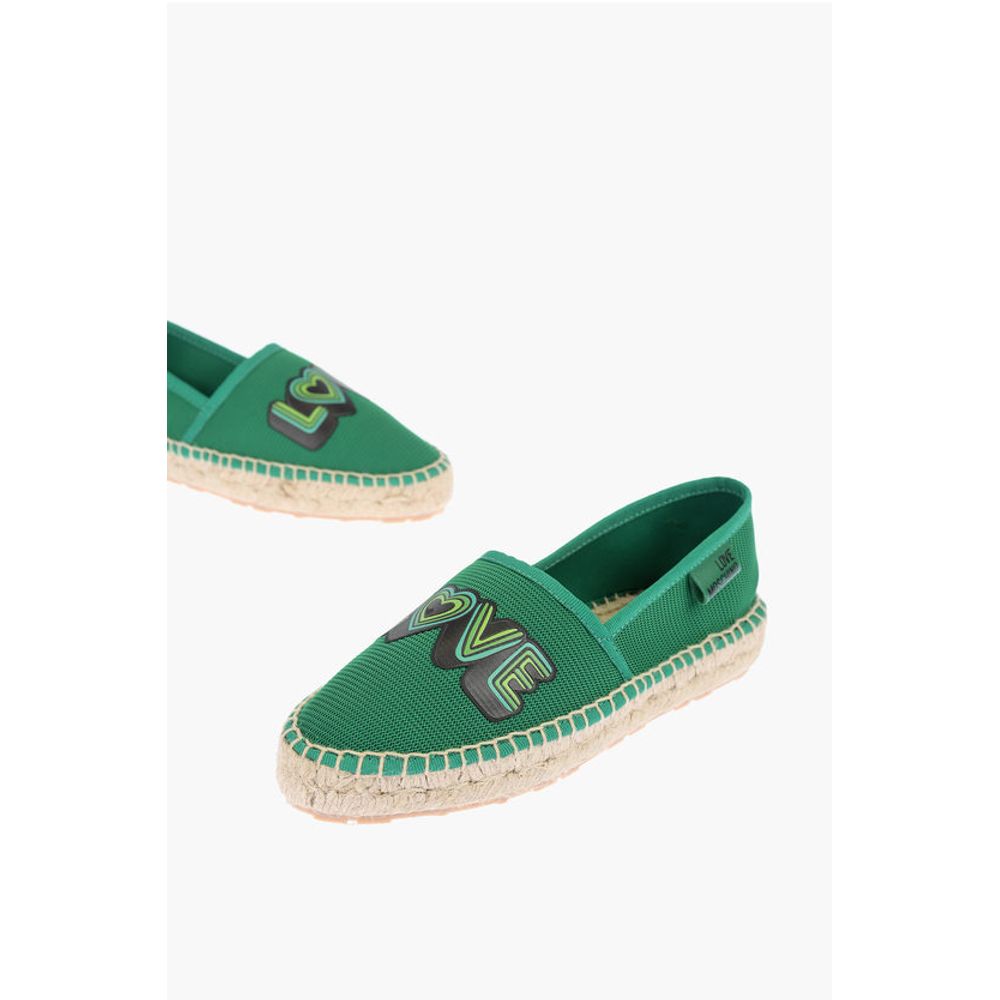 Moschino LOVE mesh espadrilles with logo-print and raffia sole