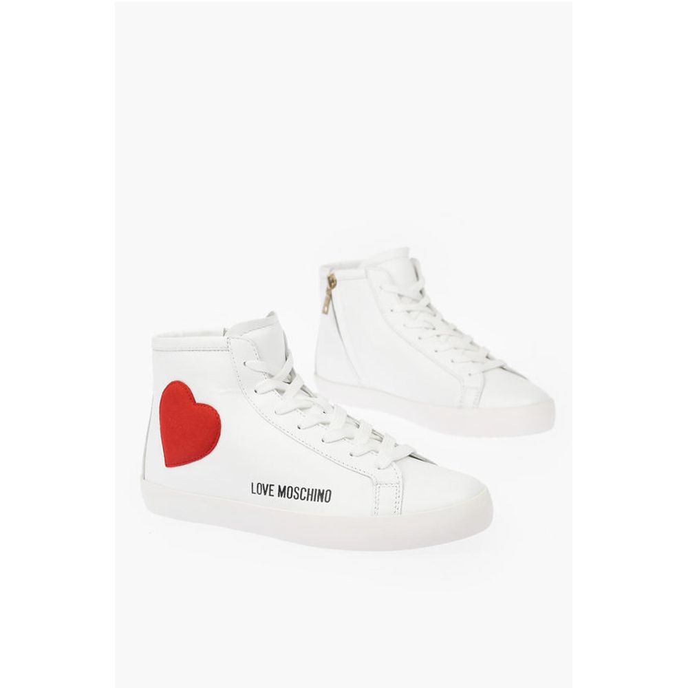 Moschino LOVE leather high top sneakers with velvet heart and side zi