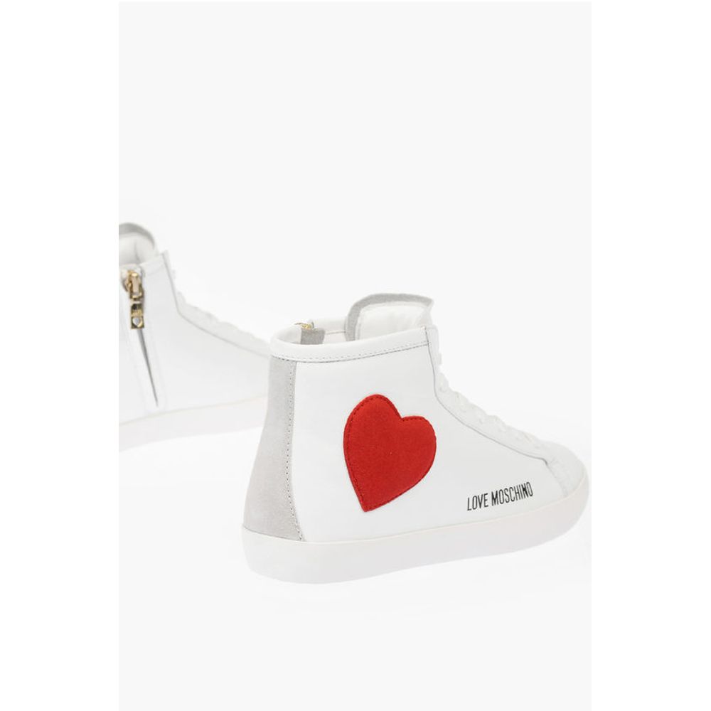Moschino LOVE leather high top sneakers with velvet heart and side zi - Image 2