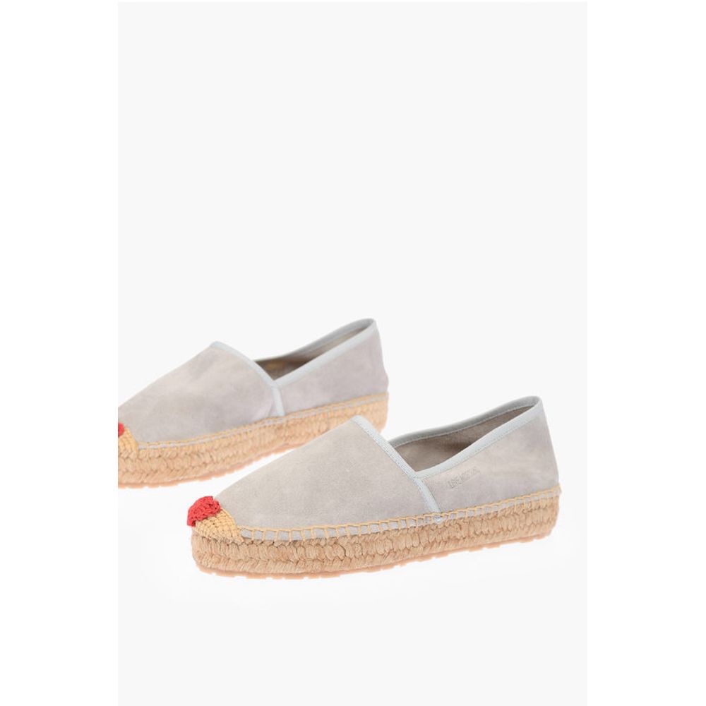 Moschino LOVE Suede Split Leather Platform Espadrilles with Embroider