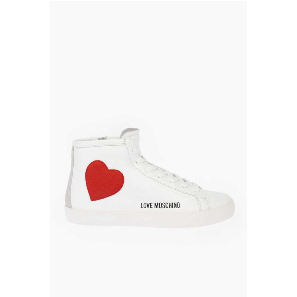 Moschino LOVE leather high top sneakers with velvet heart and side zi - Image 3