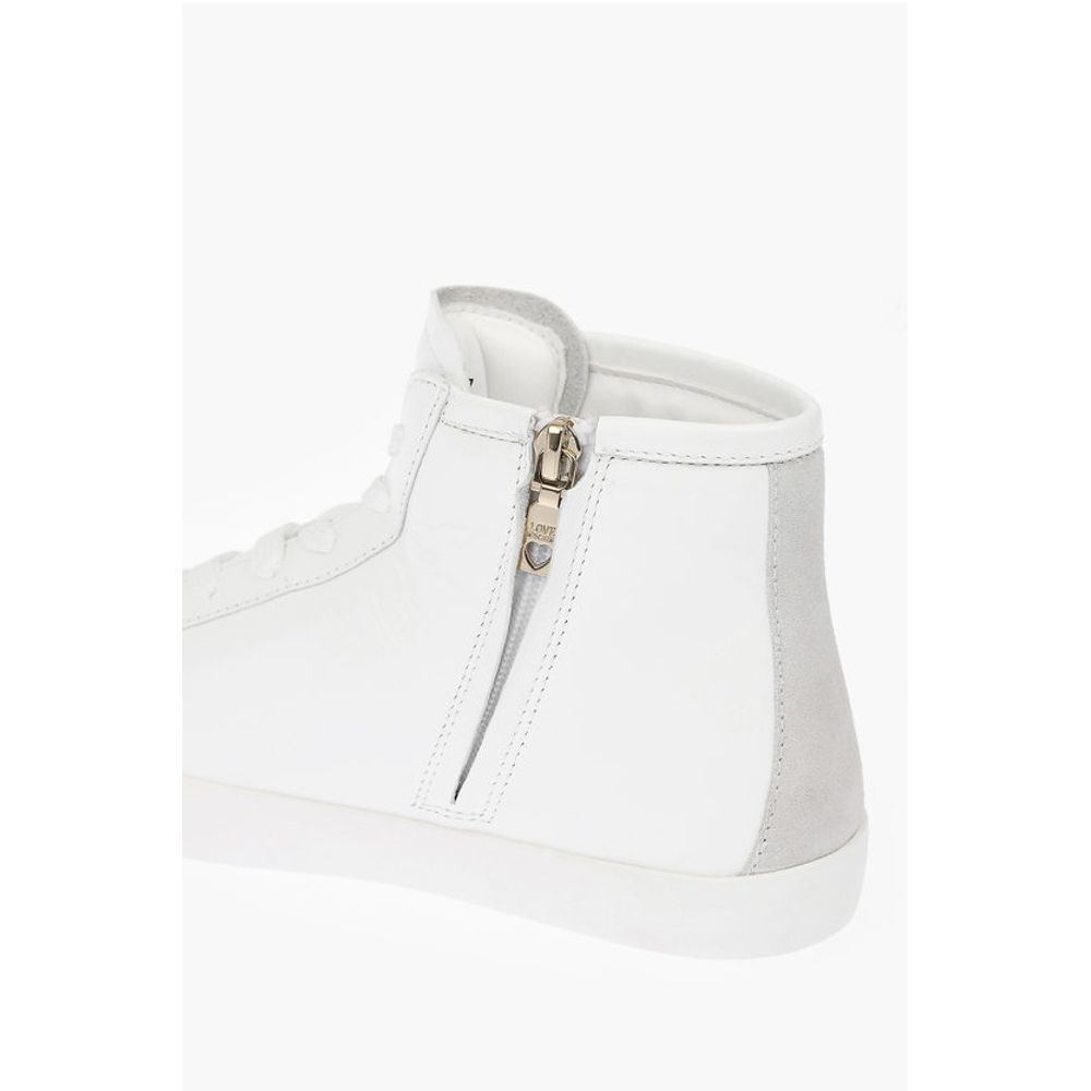 Moschino LOVE leather high top sneakers with velvet heart and side zi - Image 4