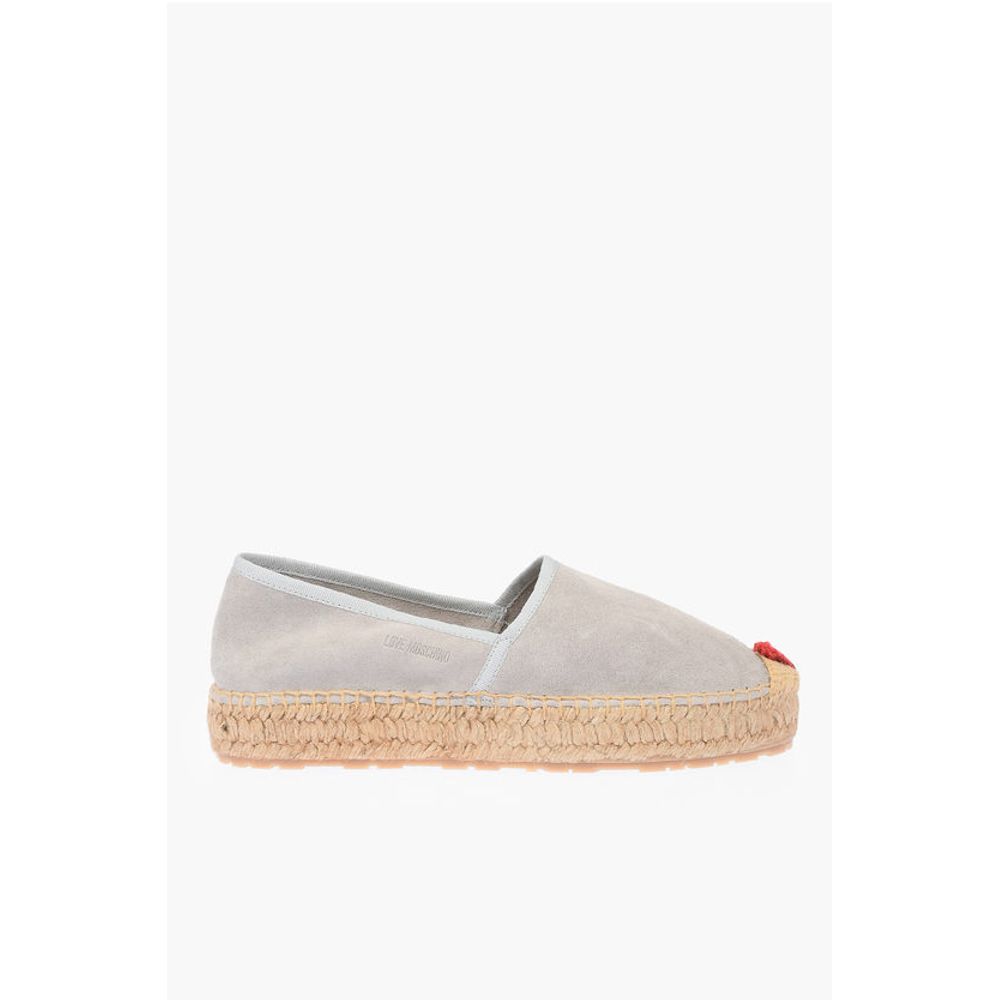 Moschino LOVE Suede Split Leather Platform Espadrilles with Embroider - Image 3