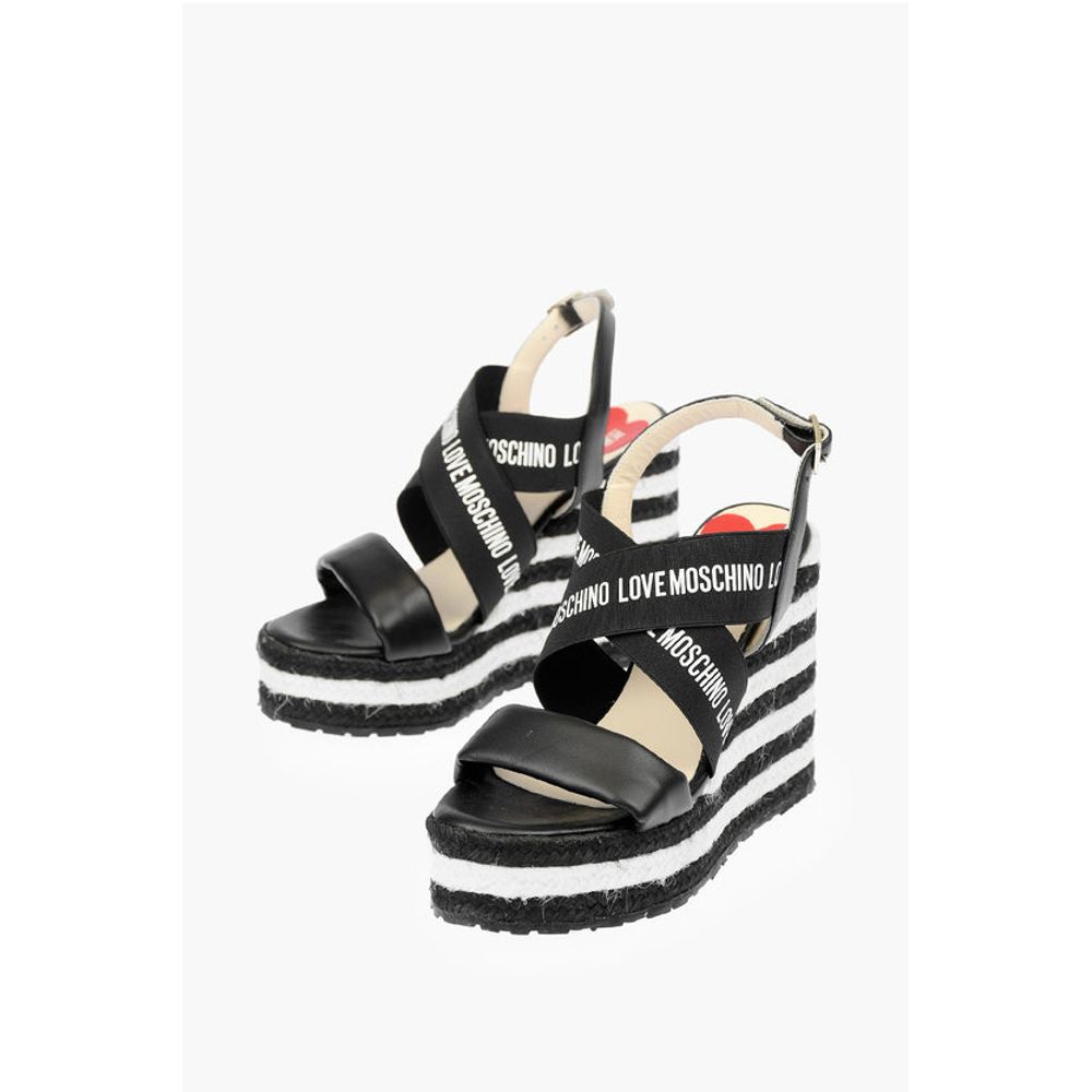Moschino LOVE Leather Wedge Sandals with Logo 12cm