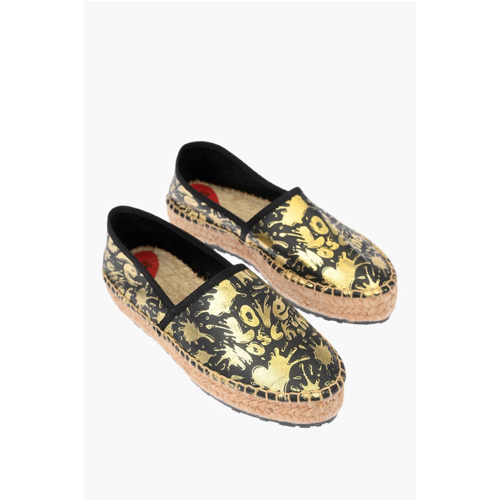 Moschino LOVE Leather SPLASH Platform Espadrilles with Logo 4 cm