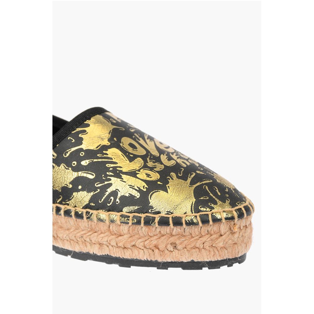 Moschino LOVE Leather SPLASH Platform Espadrilles with Logo 4 cm - Image 4