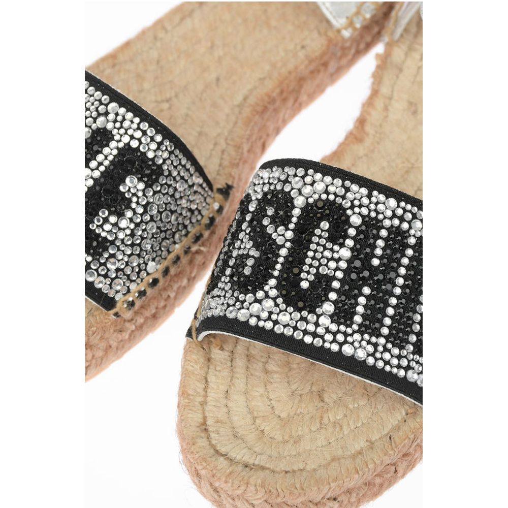 Moschino LOVE Laminated Leather Ankle Strap Sandals with Rhinestoned - Image 4