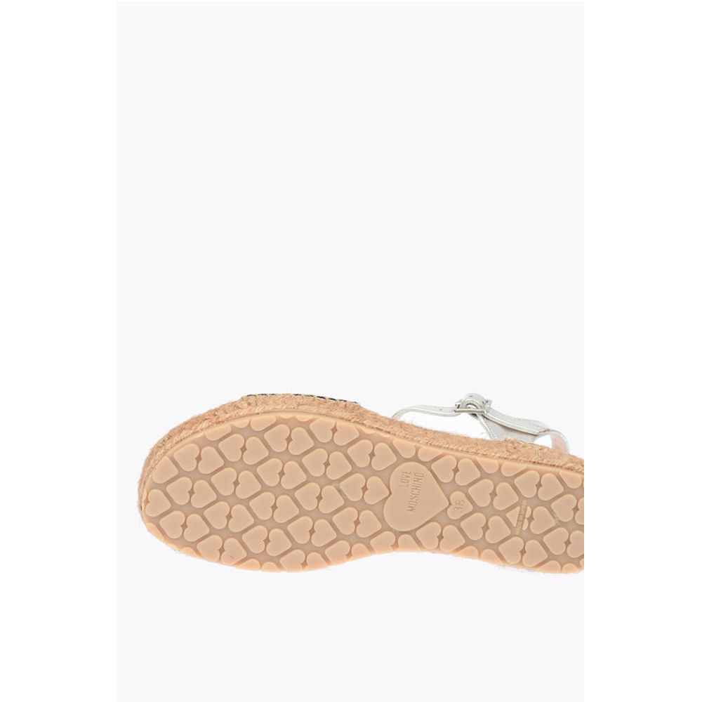 Moschino LOVE Laminated Leather Ankle Strap Sandals with Rhinestoned - Image 5