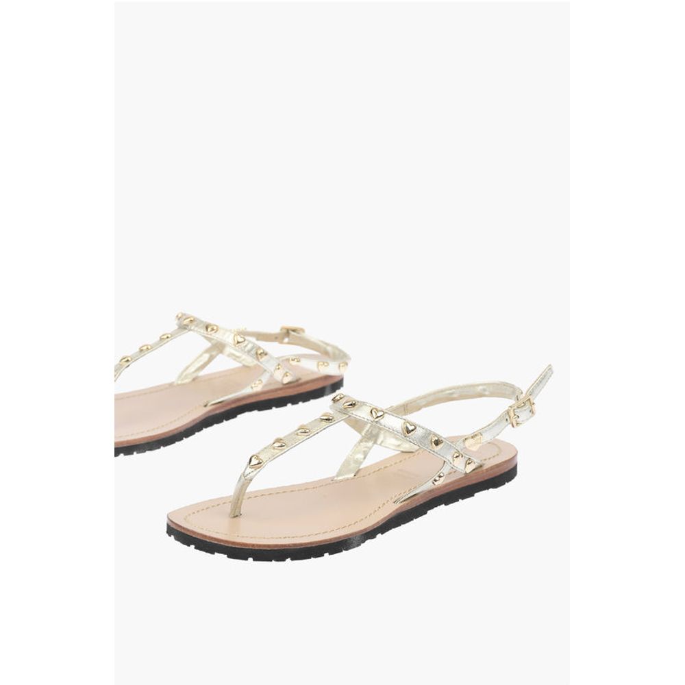 Moschino LOVE Laminated Leather Thong Sandals CAPRI with Studs