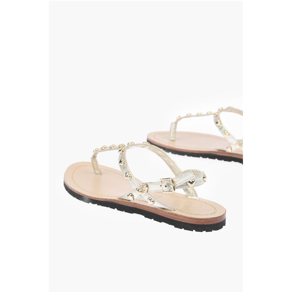 Moschino LOVE Laminated Leather Thong Sandals CAPRI with Studs - Image 2