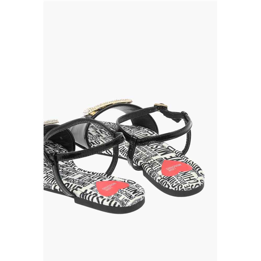 Moschino LOVE Patent Leather Flat Sandals with Logoed Jewel Detail - Image 2