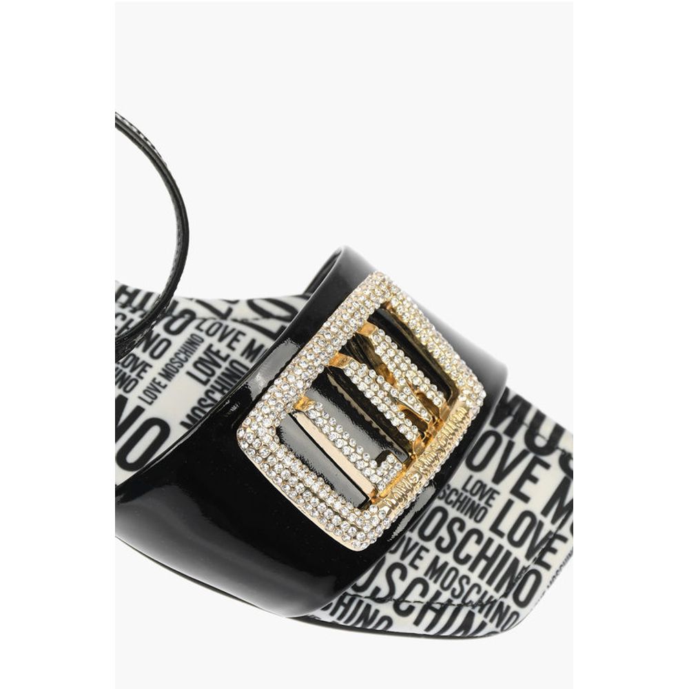 Moschino LOVE Patent Leather Flat Sandals with Logoed Jewel Detail - Image 4