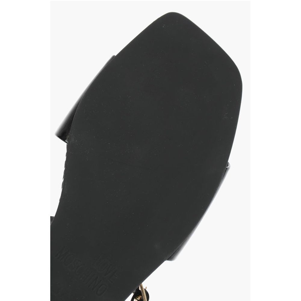 Moschino LOVE Patent Leather Flat Sandals with Logoed Jewel Detail - Image 5