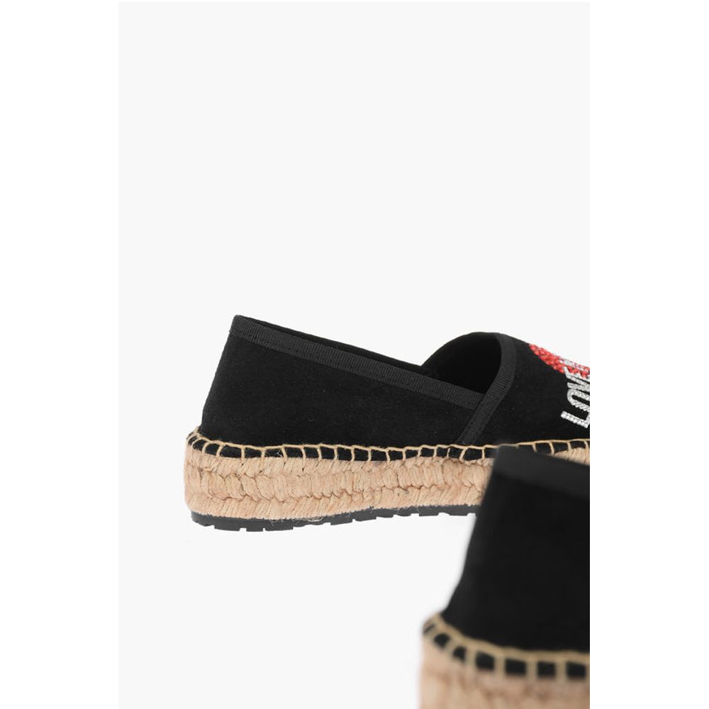 Moschino LOVE Suede Split Leather Platform Espadrilles with Strass Lo - Image 2
