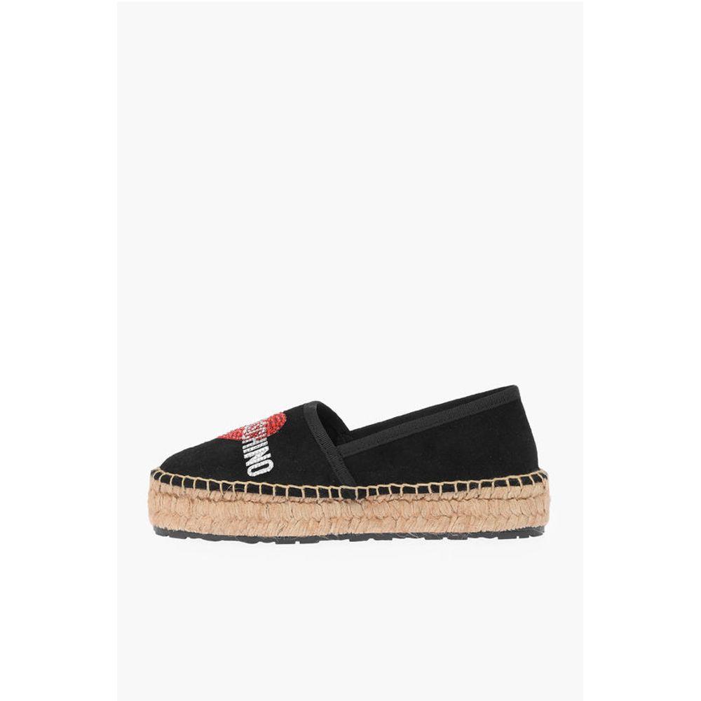 Moschino LOVE Suede Split Leather Platform Espadrilles with Strass Lo - Image 3