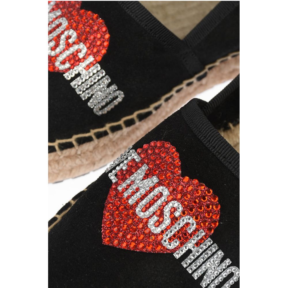 Moschino LOVE Suede Split Leather Platform Espadrilles with Strass Lo - Image 4