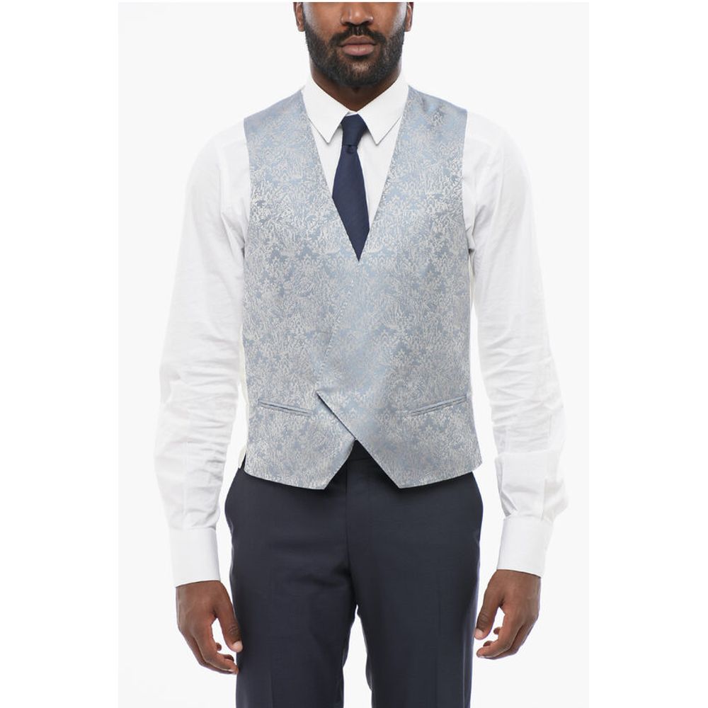 Corneliani Embroidered Silk Double Breasted Vest With Jetted Pockets