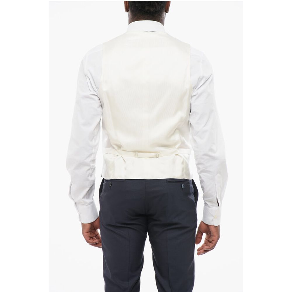 Corneliani Embroidered Silk Double Breasted Vest With Jetted Pockets - Image 2