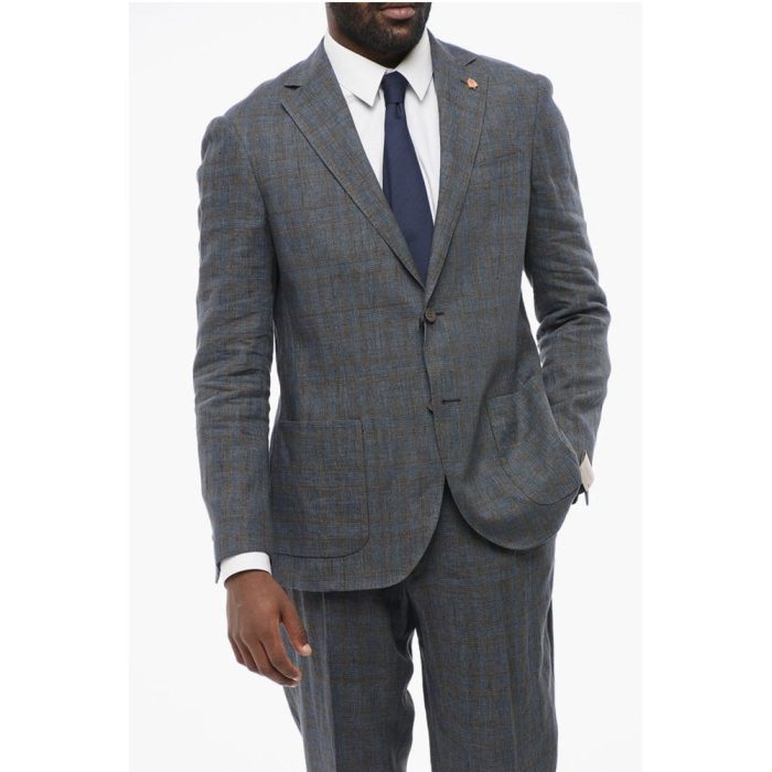 Corneliani CIRCLE Linen Single Breasted Suit With Check Motif - Image 2
