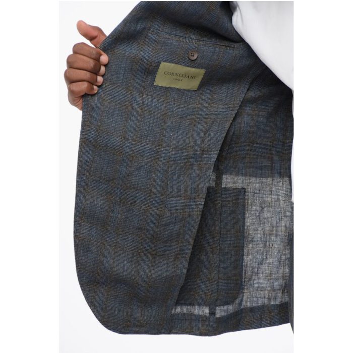 Corneliani CIRCLE Linen Single Breasted Suit With Check Motif - Image 6