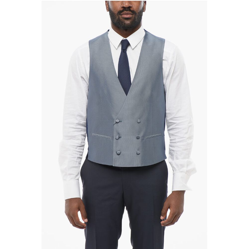 Corneliani CODE Blended Silk Double-Brested Vest with Slit Pocket
