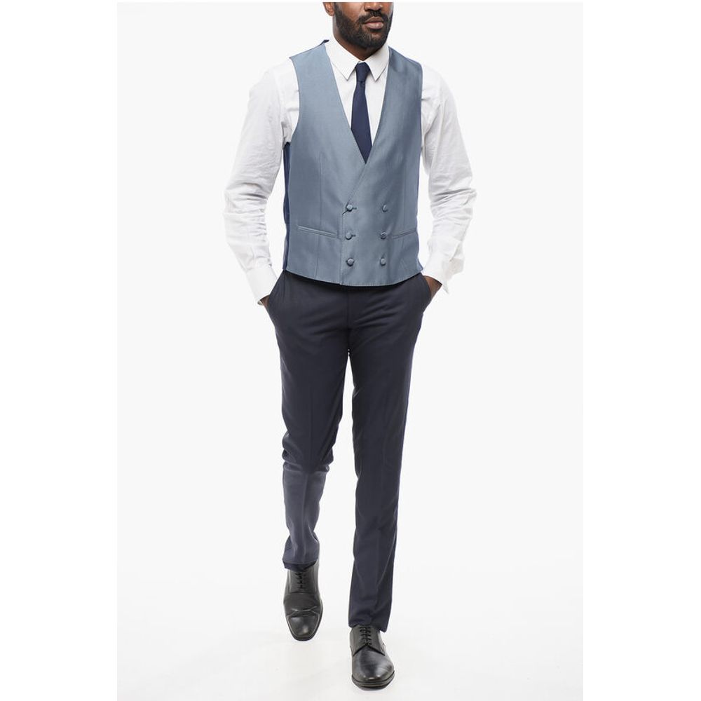 Corneliani CODE Blended Silk Double-Brested Vest with Slit Pocket - Image 4