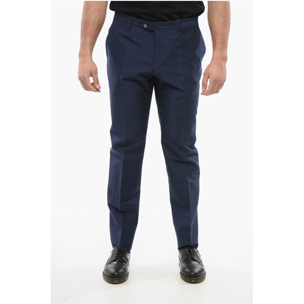 Corneliani Blended Linen Bouclè Effect Pants with Four Pockets