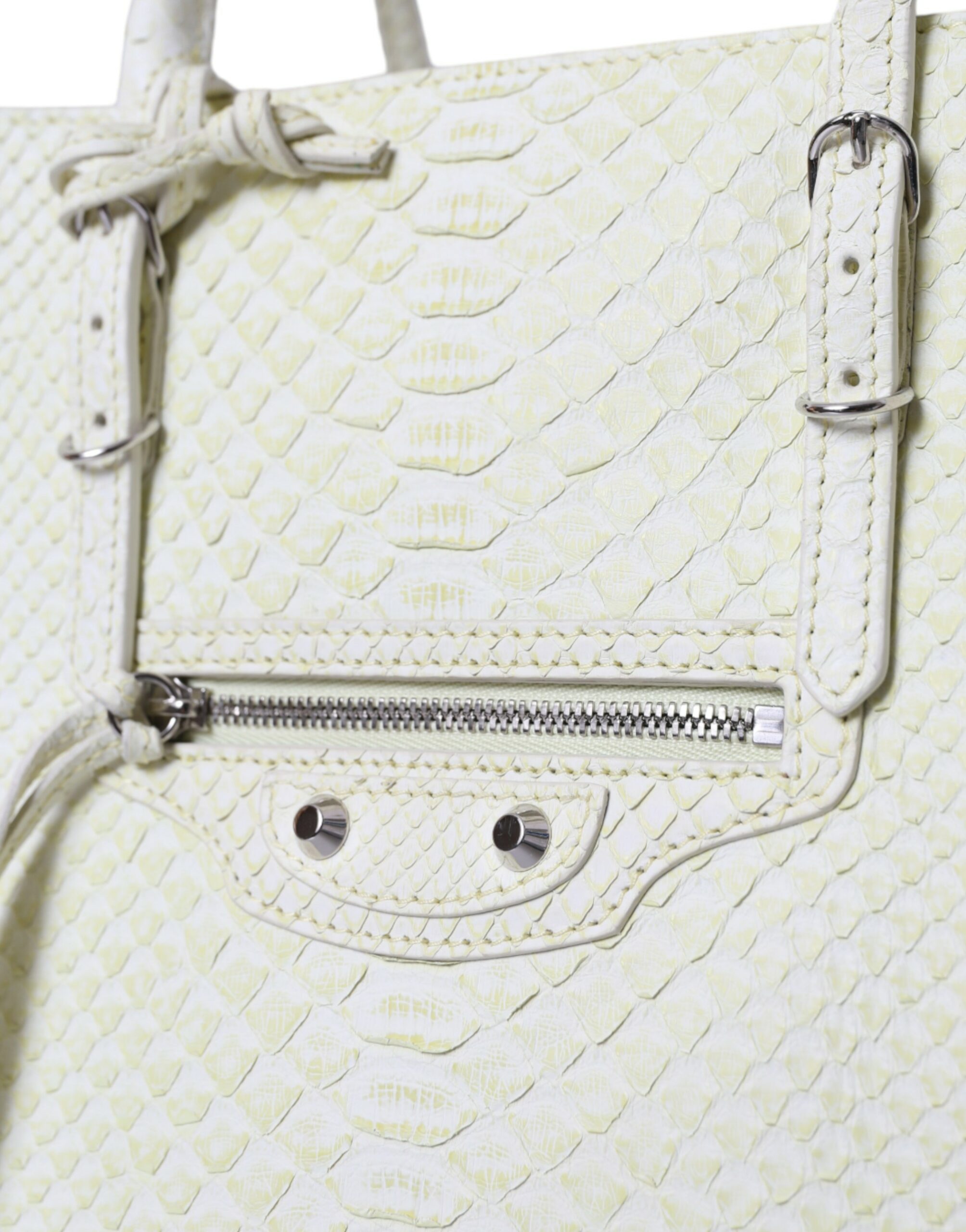Balenciaga White Yellow Exotic Skin Leather Shopping Tote PAPIER Bag - Image 4