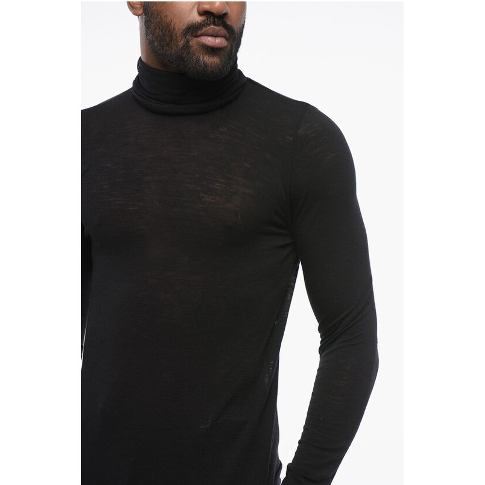 Saint Laurent Extrafine Stretch Wool Sweater with Turtleneck - Image 3