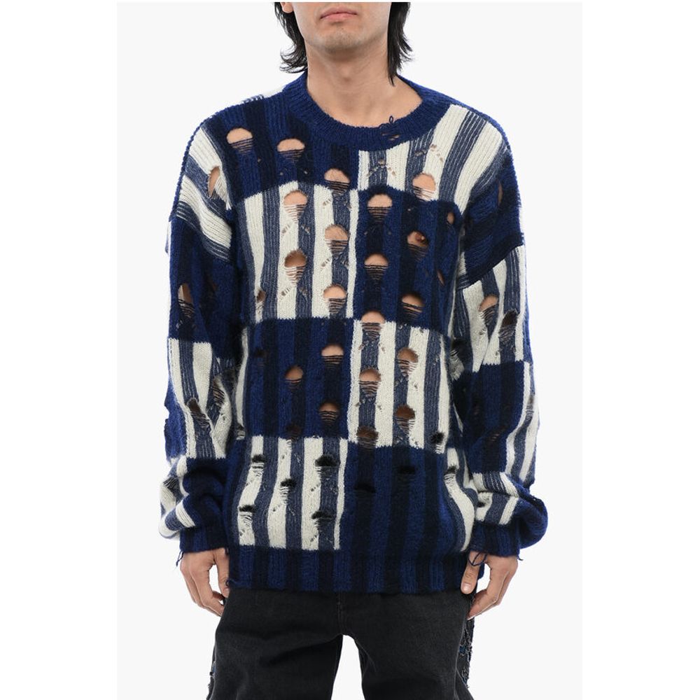 Off-White Distressed Effect SHIBORI Tartan Crewneck Sweater